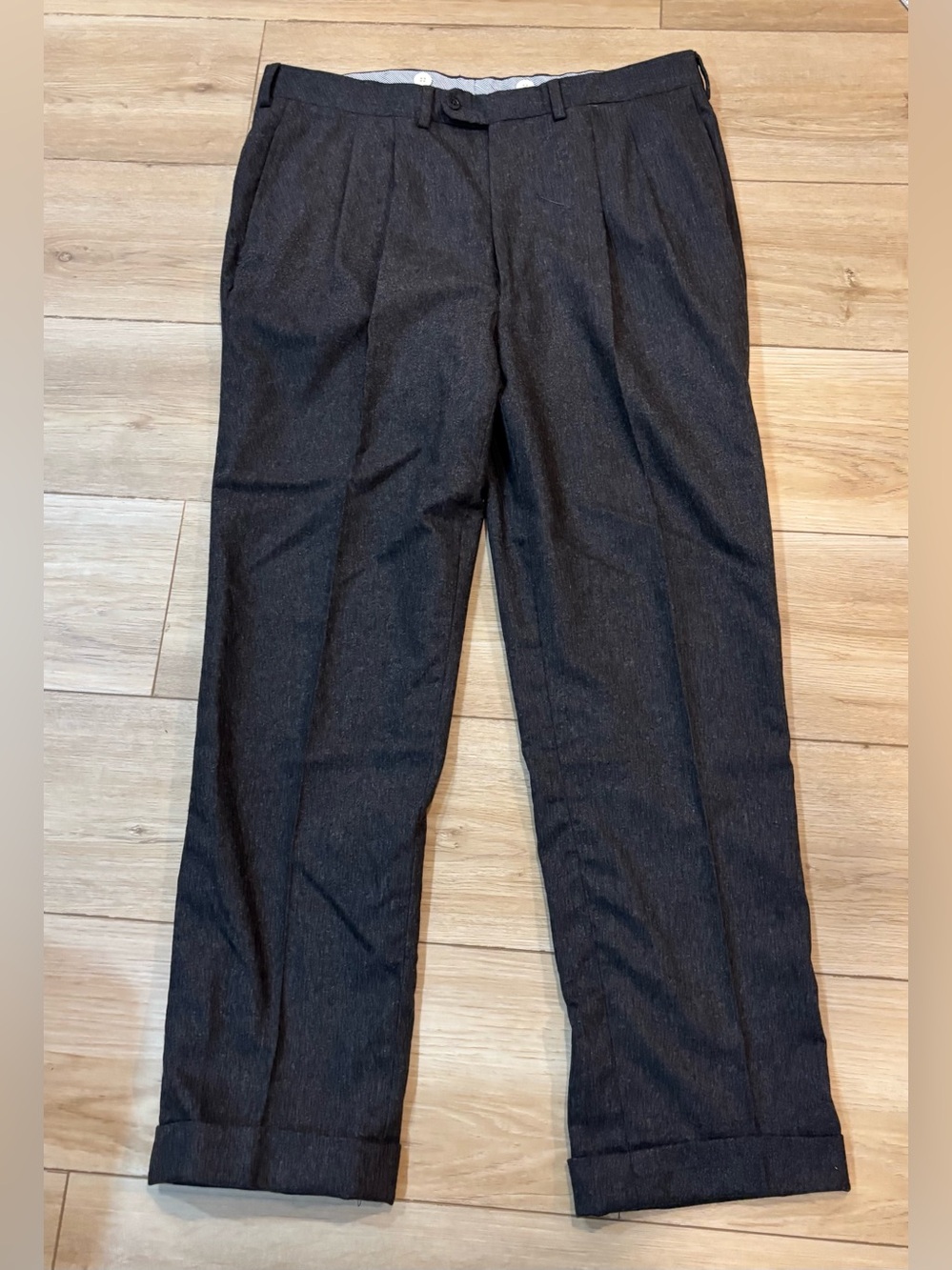 Luciano Barbera Dress Pants EU 50 34x28 Pleated Gray Wool Flannel Classic Italy